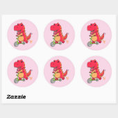 Sticker Rond T-rex Dinosaur Monter Un Scooter (Feuille)
