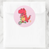 Sticker Rond T-rex Dinosaur Monter Un Scooter (Sac)