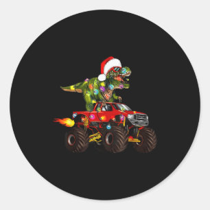Sticker Rond T-rex Dinosaure Camion Monstre de Noël pour Enfant