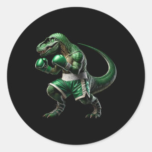 Sticker Rond T-rex Dinosaure Faisant de la Boxe Boxeur Art Mart