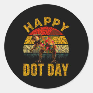 Sticker Rond T Rex Dinosaure Rétro Amoureux Points Happy Jour E