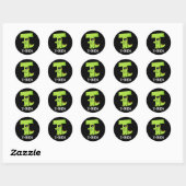 Sticker Rond T-Rex Funny Alphabet Dinosaure Pun Dark BG (Feuille)