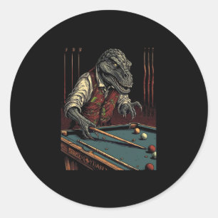 Sticker Rond T Rex Jouant Au Billard Dinosaure Joueur De Billar
