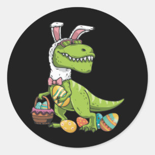 Sticker Rond T Rex Lapin de Pâques Dinosaure Garçons Panier Stu