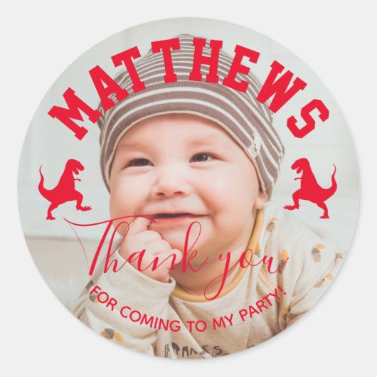 Sticker Rond T rex merci Dinosaur anniversaire de enfant (Devant)