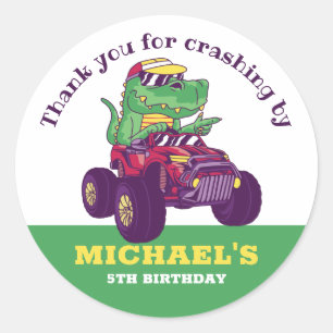 Sticker Rond T-Rex Monster Truck Dinosaur Anniversaire de enfan