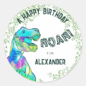 Sticker Rond T-Rex Roar Dinosaur fête d'anniversaire (Devant)