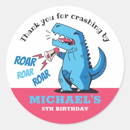 Sticker Rond T-Rex Roar Dinosaur Parti Anniversaire de enfant (Devant)