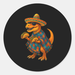 Sticker Rond T-rex Taco Fiesta_ Cinco De Mayo Dino À Sombrero