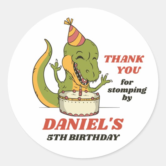 Sticker Rond T-Rex tourne 1 mignonne Dinosaure Anniversaire de  (Devant)
