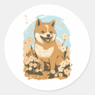 Sticker Rond T-shirt adorable Shiba Inu Impression avec graphis