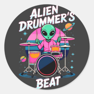 Sticker Rond T-shirt Alien Drummer's Beat - Funky Alien Graphic