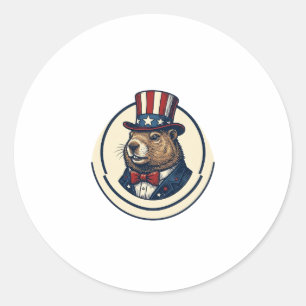 Sticker Rond T-shirt avec gravure vintage de marmotte patriotiq