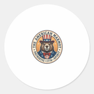 Sticker Rond T-shirt avec gravure vintage de marmotte patriotiq