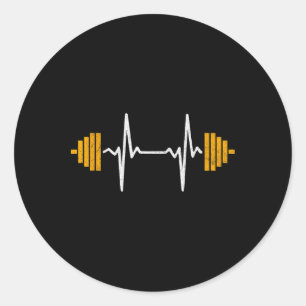 Sticker Rond T-shirt Barbell Haltérophilie Battement de coeur -