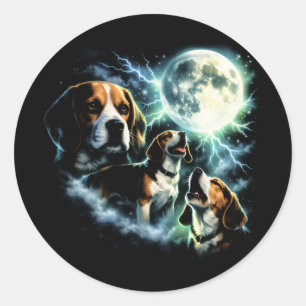 Sticker Rond T-shirt Beagle Hurleur à la Lune – Chien de Chasse