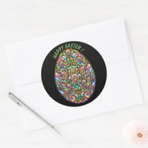 Sticker Rond T-Shirt Bio pour Enfants Motif Psychédélique Œuf d