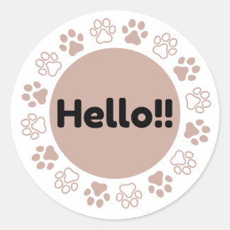 Sticker Rond T-shirt Bonjour Empreinte de Patte Cercle Mignon A