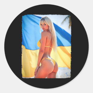 Sticker Rond T Shirt Byck Print - Y Fille Blonde En Bikini Et U