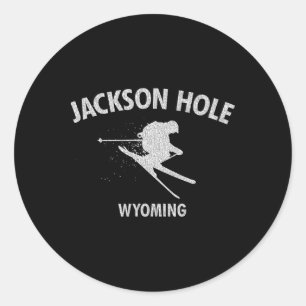 Sticker Rond T-Shirt Cadeau Ski Jackson Hole Wyoming Skiing