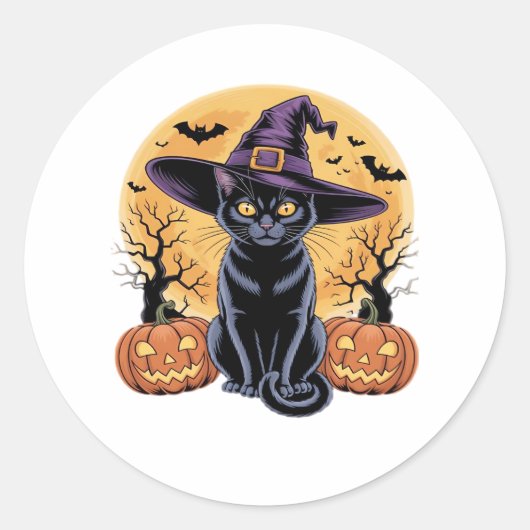 Sticker Rond T-shirt Citrouille essentiel Halloween Chat (Devant)