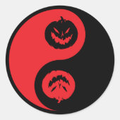 Sticker Rond T-shirt Citrouille Yin Yang Jack-o-lantern (Devant)
