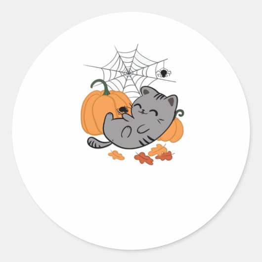 Sticker Rond T-shirt classique Halloween Kitty et Spiders (Devant)