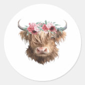 Sticker Rond T-shirt classique Peinture de vache Highland (Devant)