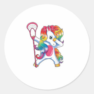 Sticker Rond T-shirt Dabbing Unicorn Lacrosse Drôle Lin Lâché