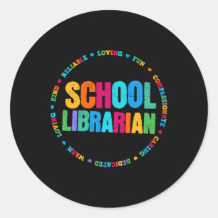 Sticker Rond T-shirt de bibliothécaire scolaire couleur arc-en-