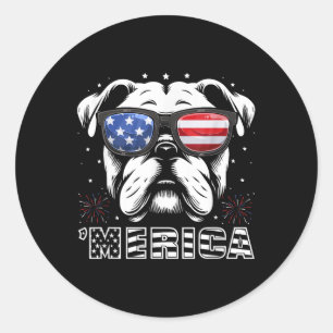 Sticker Rond T-shirt de chien patriotique Bulldog 4 juillet Mer