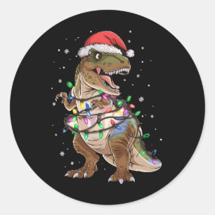 Sticker Rond T-shirt de Noël avec arbre et dinosaure T-Rex Xmas