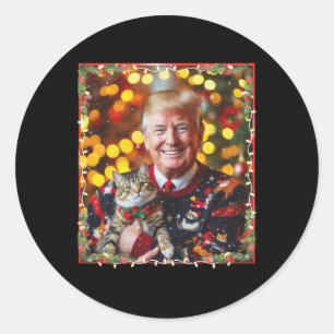Sticker Rond T-shirt de Noël drôle de Trump pour les amateurs d