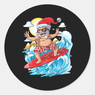 Sticker Rond T Shirt de Surf Hawaïen de Noël Été Santa