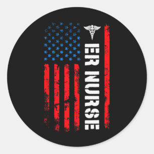Sticker Rond T-shirt d'infirmière Urgences patriotique Drapeau
