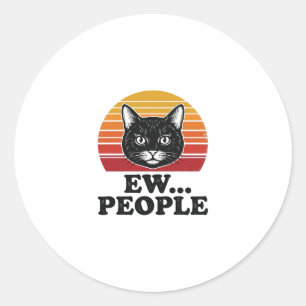 Sticker Rond T-shirt drôle de chat noir ew personnes rétro couc