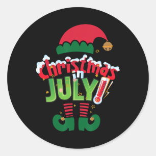 Sticker Rond T-shirt drôle de Noël en juillet Été Elf Père Noël