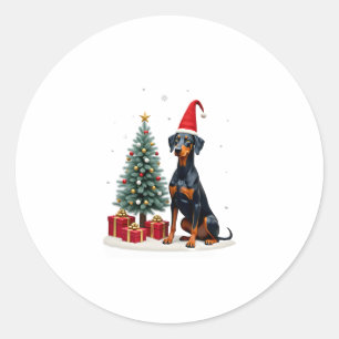 Sticker Rond T-shirt drôle Doberman Chien Sapin Femmes Hommes E