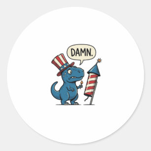 Sticker Rond T-shirt drôle patriotique T-Rex feu d'artifice Des