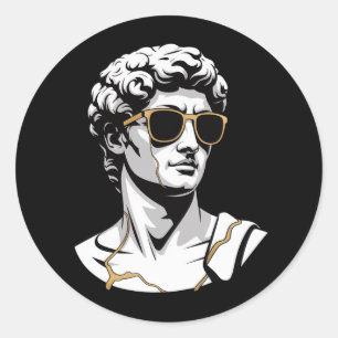Sticker Rond T-shirt esthétique lunettes de soleil statue grecq