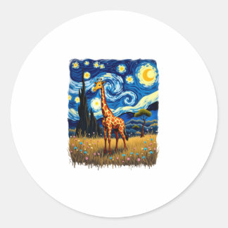 Sticker Rond T-shirt girafe mignon Afrique - Nuit étoilée