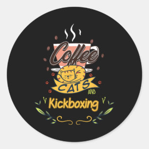 Sticker Rond T-shirt graphique Café Chats et Kickboxing Café