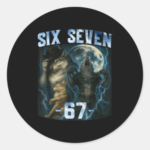 Sticker Rond T-shirt graphique drôle 67 Alpha Wolf Six Sept Hum