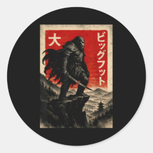 Sticker Rond T-shirt graphique Samouraï Bigfoot Japonais Vintag