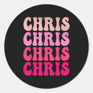 Sticker Rond T-shirt Groovy Chris prénom D J'aime Chris Mème