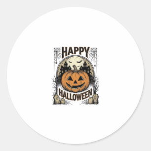 Sticker Rond T-shirt Halloween Citrouille Cimetière Vintage Art