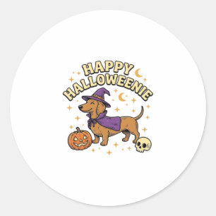 Sticker Rond T-shirt Happy Halloweenie chien teckel sorcière_1