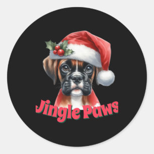 Sticker Rond T Shirt Jingle Paws Et Boxer Dog Joy