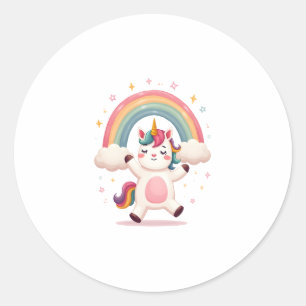 Sticker Rond T Shirt Licorne Dabant - Danse Drôle Arc-en-ciel 