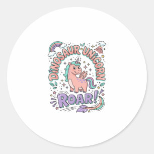 Sticker Rond T-Shirt Licorne Dinosaure Licorne Rugissement Styl